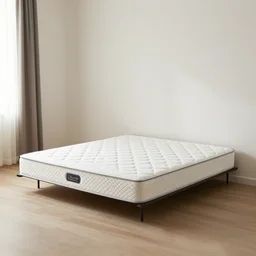 Beautiful Photograph of a bedroom , a mattress stands against against the wall, wideshot, longshot, fullshot