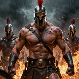 leonidas 3 0 0 spartan zack snyder helmet battle scarred artwork strong soldiers battle large epic proportions background dark skies raining fire