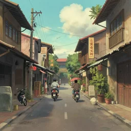 indonesian street in the style of studio ghibli