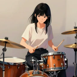 anime girl touch drums , digital Art, Greg rutkowski, Trending cinematographic artstation