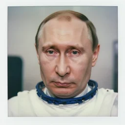 macro head shot, of vladimir putin in white spacesuit, in legnica, very realistic, documentary, cinematic focus, polaroid photo, vintage, neutral colors, soft lights, foggy, by gregory crewdson