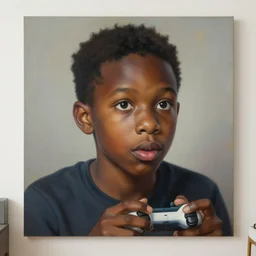 a black boy playing video - game in your room, absurdly beautiful, elegant, ultrafine hyperrealistic detailed face, autiful painting by jeremy mann, only one head single portrait