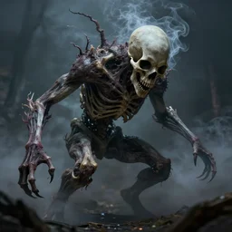 a creature made of smoke, bones and darkness that devours anything it touches, creepy, ultrarealistic, 4 k, real engine 5