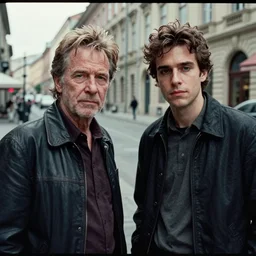 film still of bryan cranston and rami malek in cosmic horror! the musical by david cronenberg, budapest street background, 3 5 mm film, atmospheric, ultra fine detail, film grain, photorealistic