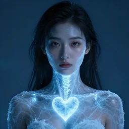 girl with an ice cold heart glowing from underneath the skin