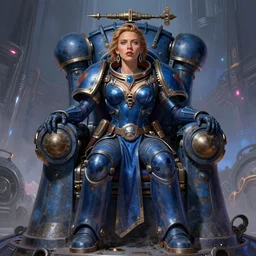 Scarlett Johansson as ultra marine in warhammer 40k feminine Painterly Throne Spaceship warhammer 40k In the style of Paul Dainton
