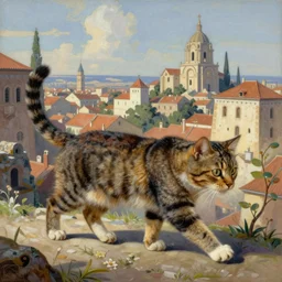 cat - canibal walking on ancient city, very detailed fine art, top of pinterest, trend of artistation, style of ( ( kadinski ) ) ( ( ( ( ( greg rutkowski ) ) ) ) ) and ilia kuvshinov
