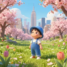 spring with new york city in far distance, cute, illustration, digital art, inspired by atey ghailan, sharp, masterpiece, highly detailed, photorealistic, octane render, 8 k, unreal engine 5, trending on artstation, vivid colors