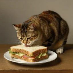 Cat eating a big sandwich by Rembrandt