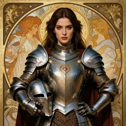 portrait of a beautiful mysterious woman warrior wearing an armour costume, hidden hands, holding helmet, fantasy, regal, intricate, by stanley artgerm lau, greg rutkowski, thomas kinkade, alphonse mucha, loish, norman rockwell