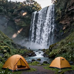 camping in epic Taiwan valley by the big waterfalls and stream
