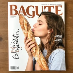 french magazine covers for baguette weekly with a young woman kissing baguettes.