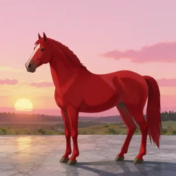 a red horse in a pink sky bekinski antiquity marble anime film studio ghibli golden hour sunset ryan mcginley gottfried helnwein painting film cinematic 4 k
