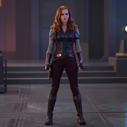 Film still of Emma Watson as Gamora, from Guardians of the Galaxy Vol. 2 (2017), full shot