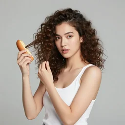a portrait of a beautiful fashion model that curls her hair using hot dogs. surreal photograph, toiletpaper magazine, 3 5 mm photograph, colourful, by pierpaolo ferrari, maurizio cattelan