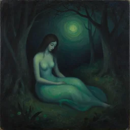 lullaby in mysterious dreamscape, surreal, dark and poetic, painted on masonite, by remedios varo