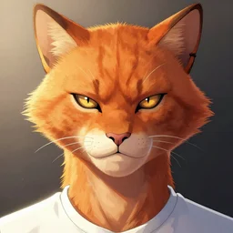 eric - anthony johnson comic cover art, bobcat! with orange fur, symmetrical eyes, symmetrical face, white shirt!, cinematic lighting