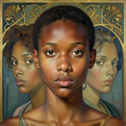a streamline moderne, art nouveau, multi - ethnic and multi - racial portrait in the style of charlie bowater, and in the style of donato giancola, and in the style of charles dulac. very large, clear, expressive, intelligent eyes. symmetrical, centered, ultrasharp focus, dramatic lighting, photorealistic digital painting, intricate ultra detailed background.