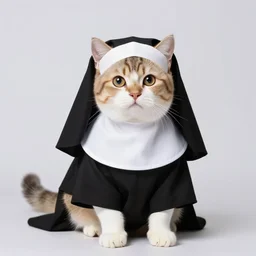 color studio photo of a cat dressed like a catholic nun