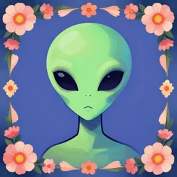 abstract character portrait art, ant alien, trending in artstation, flowers at each border