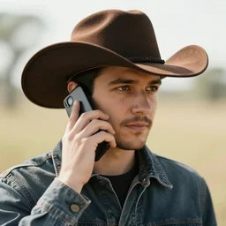 phone wearing a cowboy hat