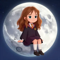cute hermione granger sitting on the moon, fantasy, concept art, artstation, disney, pixar, dreamworks, anime, tyler edlin, feng zhu, jparked, thomas karpi