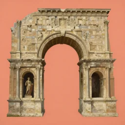 achingly beautiful painting of intricate ancient roman arch on coral background by rene magritte, monet, and turner. giovanni battista piranesi.