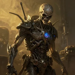 Cyberpunk Cenobite, atmospheric lighting, painted, intricate, golden hour, ultra detailed by Peter Gric, Giger, Enki Bilal