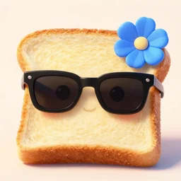 a cute toast with black sunglasses and a blue flower on the top right corner, pixar, render, 8k