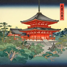 a beautiful painting japanese tenple, by ukiyo - e award - winning art color screen printing
