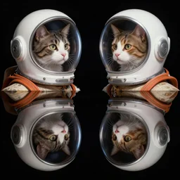 symmetrical reflections, cat in space helmet by Eli Mendelson and Jenn Martin james gurney artstation trending artist in the style of studio Ghibli and 1960s americana Comics, HQ 8k scan