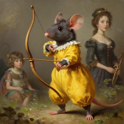 anthropomorphic art of anthropomorphic archer mouse holding a bow, victorian bright clothing by artgerm, victo ngai, ryohji hase, artstation, highly detailed digital painting, smooth, global illumination, fantasy art by greg rutkowsky, karl spitzweg