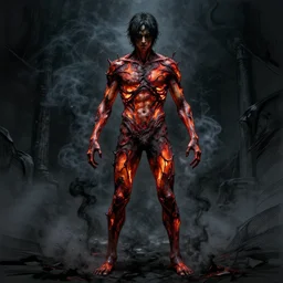 concept art of a man with his body covered in burns, with black smoke coming out of his hands, full body, dark colors, sinister atmosphere, dramatic lighting, cinematic, establishing shot, extremely high detail, photo realistic, cinematic lighting, pen and ink, intricate line drawings, by Yoshitaka Amano, Ruan Jia, Kentaro Miura, Artgerm, post processed, concept art, artstation, matte painting, style by eddie mendoza, raphael lacoste, alex ross,