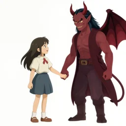 a young girl holds hands with a demon, webtoon art by anton fadeev and ghibli and wlop