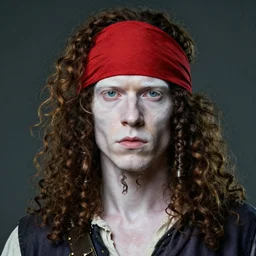 very detailed portrait photo photo of an pale albino albino albino african pirate with red headband and curly curly hair, featured in artstation, photo art by Greg Rutkowski, WLOP, Dan Mumford, Christophe Vacher