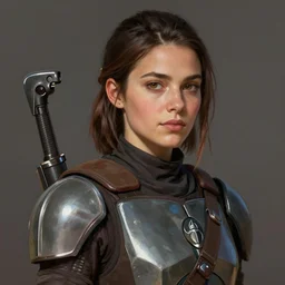 portrait of a woman by Greg Rutkowski, Rosa Salazar as a young Mandalorian Bounty Hunter from Star Wars Expanded Universe, highly detailed portrait, digital painting, artstation, concept art, smooth, sharp foccus ilustration, Artstation HQ