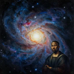 cosmic artwork, the cosmos, an abstract painting by leonardo da vinci and kanye