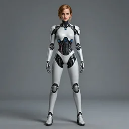 young lady cyborg like emma watson, bioorganic concept, beautiful face, full body,