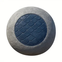 videogame asset, a gray round pebble with a dark blue scales etched in the middle, unreal engine 5, videogame, artstation.