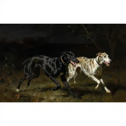 black greyhounds running in the night, dark environment, by wiliam bouguereau, nicola samori and andrew wyeth. highly detailed, realistic. dark atmosphere