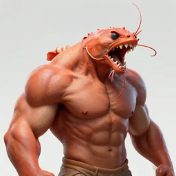 game concept art, muscular, shrimp head, sharp teeth, hyperrealism, artstation, cgsociety, zbrush, no background