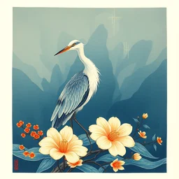 a beautiful painting phoenix heron, by ukiyo - e award - winning art color screen printing