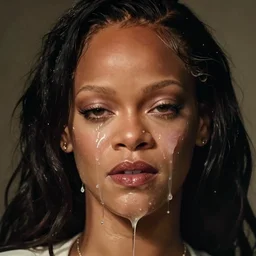 a beautiful cinematic film still of a rihanna with a whitish sticky liquid that has a jelly - like texture that is dripping off of her face. viscous, tasteful
