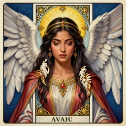 head-on symmetrical centered painted portrait, Avan jogia Angel, tarot card style, fantasy, intricate, highly detailed, smooth, sharp focus, illustration, artstation, in the style of WLOP