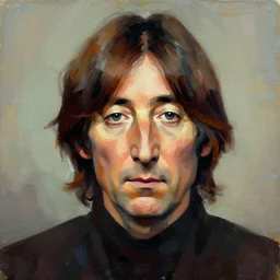 painterly portrait, John Lennon, impasto, fantasy, chuck close:7, carl spitzweg:7, cinematic light, full face, symmetrical face