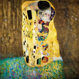 a pair of golden lovers lying in a garden in the style of gustav klimt