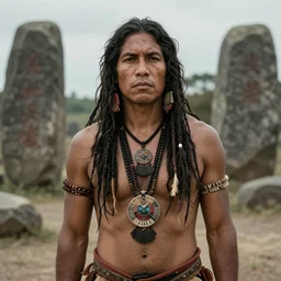 a portrait photograph of Alex Jones as a tribal shaman from the stone age