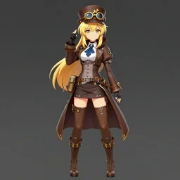visual novel character sprite of a blonde haired steampunk detective girl, 2 d,