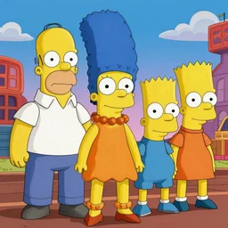 Homer, Marge, Bart and Lisa Simpson in Fury Road Road Warrior movie, borderlands 4k render