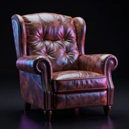 a comfortable leather armchair made from gpus, intricate details, neon lights, black background, octane render